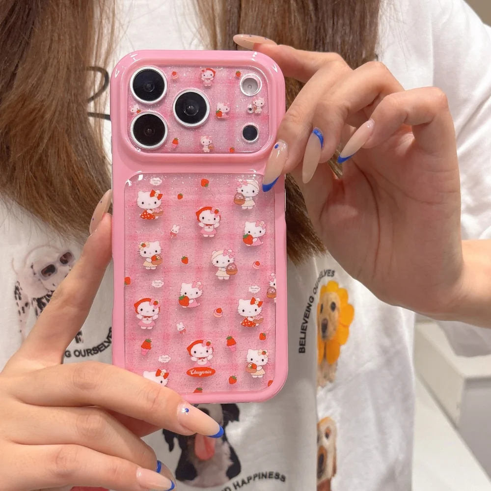 Sanrio Hello Kitty Mini Cartoon Print Pink Glitter Phone Case Shockproof Girly Protective Cover For iPhone 17 16 15 17 Pro Max view 2
