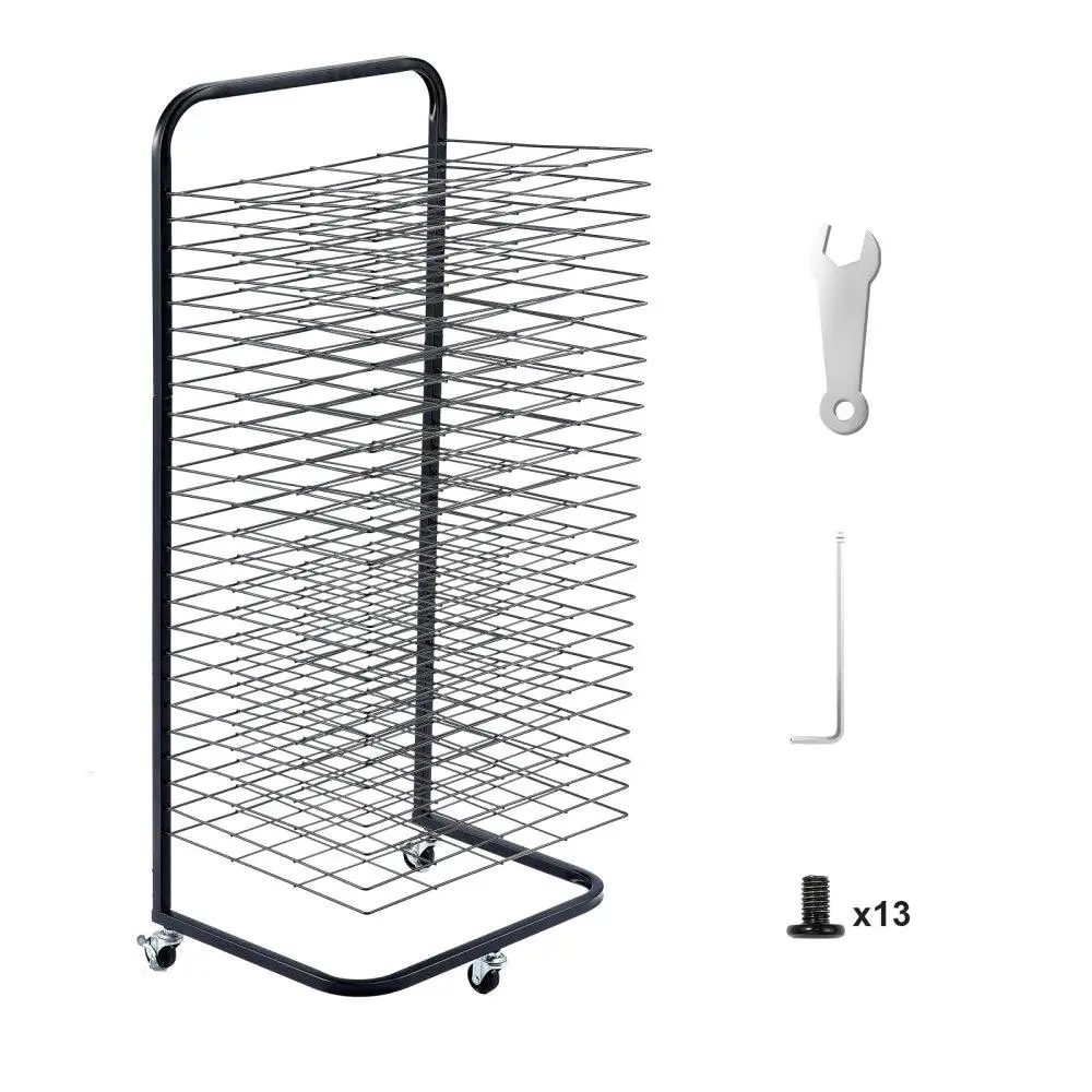 

Art Paint Drying Rack With 25 Removable Shelves Black Angled Design Adjustable With Wheels Foldable Storage