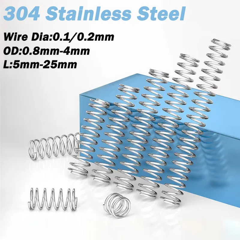 10/20Pcs 304 Stainless Steel Micro Small Return Compression Spring Compression Spring Wire Dia:0.1/0.2mm OD:0.8-4mm L:5-25mm