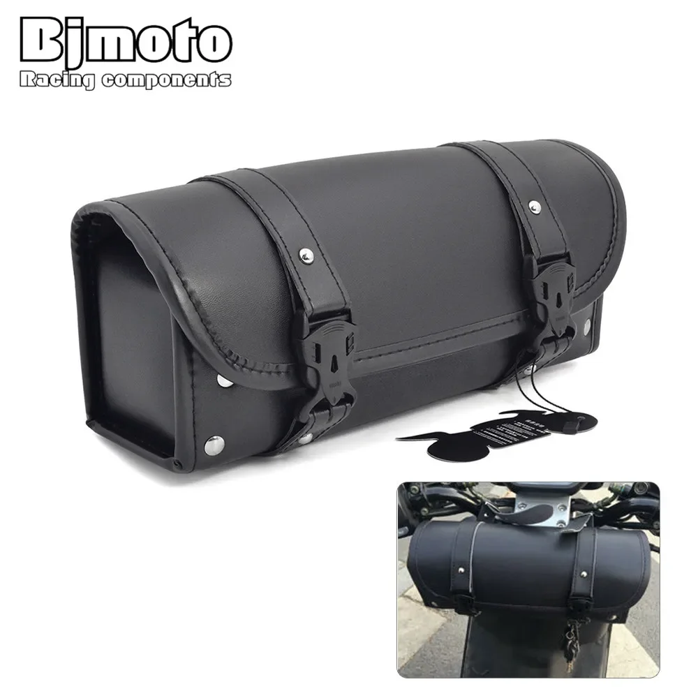 BJMOTO Motorcycle Saddlebag Saddle Side PU Leather Tool Bag For Honda Yamaha Suzuki For Sportster XL 1200 883 Street Cruisers