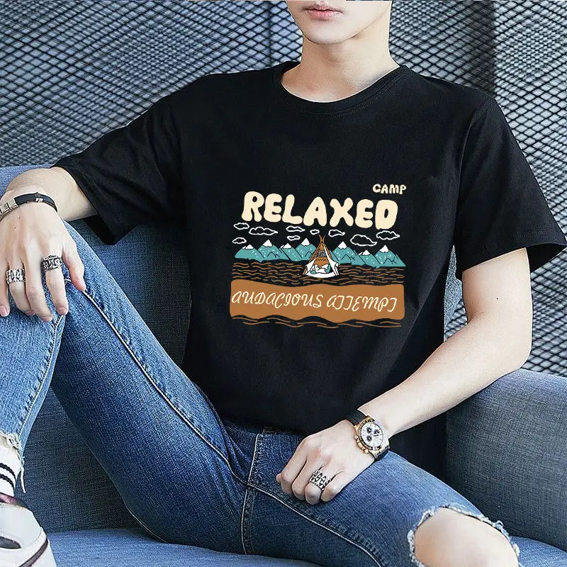 

Camp Relaxed Black White Grey Tshirt Mountain Tent Graphic Print with Audacious Attempt Text Unisex Cotton Streetwear Casual