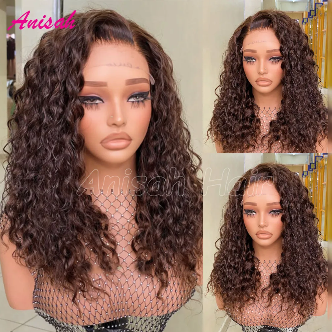 

Бразильские 100% необработанные волосы Remy, коричневые волнистые кружевные фронтальные парики, вьющиеся 13x4, кружевные застежки, человеческие волосы, парики для женщин, предварительно выщипанные