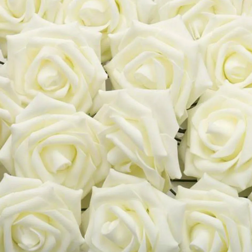 50Pcs Artificial Flowers Foam Rose Heads Wedding Party Decor Bouque DIY Large 8CM Cream White Pink Festive Party Decorations