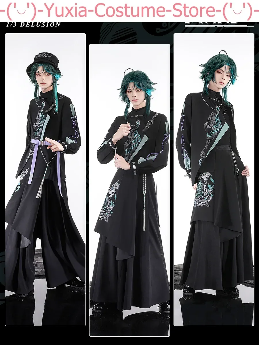 Three Point Delusion Genshin Impact Xiao New Chinese Style Men Cosplay Costume Cos Game Anime Party Uniform Hallowen Play Role