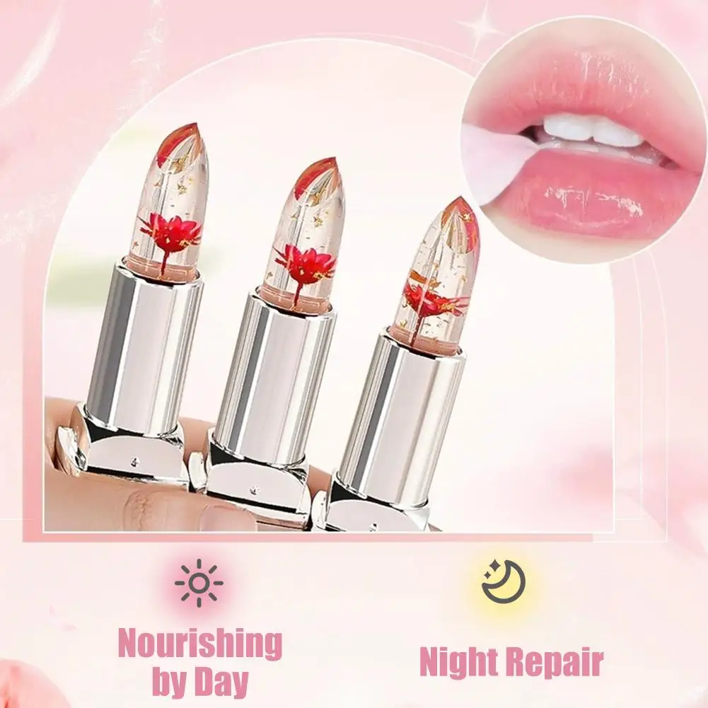 Jelly Flower Lipstick Makeup Temperature Changed Colorful Blam Stick Gloss Pink Moisturizer Lip Transparent Long-lasting Li H0E1