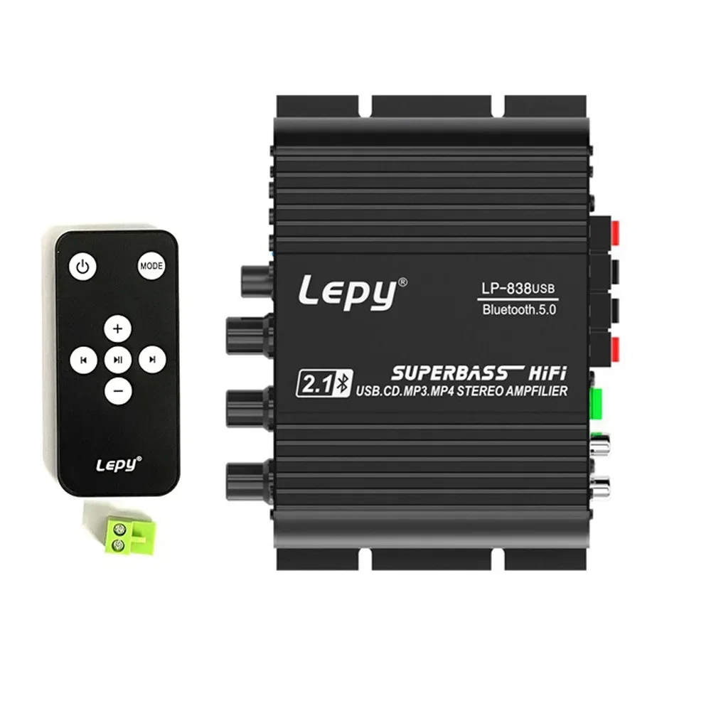 LEPY-Amplificador de Subwoofer para coche y hogar, dispositivo de música con USB 838, Bluetooth 5,0, HIFI, 2,1 canales, 12V, sin pérdidas, apto para