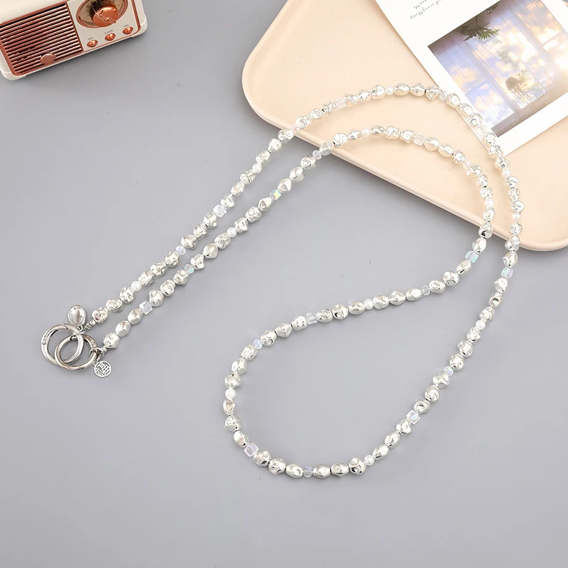 Pearl Beaded Phone Lanyard Long Crossbody Necklace Chain Irregular Beaded Strap Anti-Lost Sling Universal Clip For Phone Case