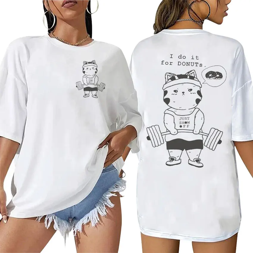 

Muscle Mommy Weightlifter Funny Cat T Shirt Men Women Cartoon Vintage Fashion Harajuku T-shirts Casual Oversized Cotton T-shirt