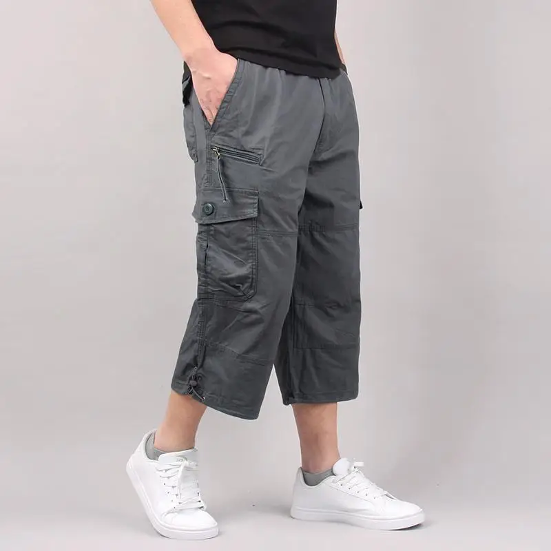 2026 Men's Cargo Shorts Summer Loose Casual Pants Elastic Waist Large Size Outdoor Jogging Sweatpants Trend Multi Pockets