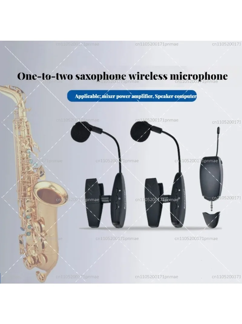 UHF Wireless Saxophone Microphone with Receiver Transmitter Clip on System for Trumpets Musical Instruments