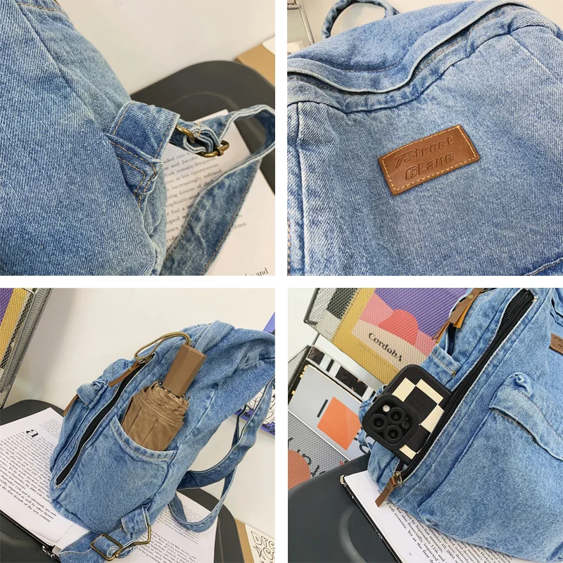 Fashion Ladies Soft Canvas School Backpack Trendy Denim Boy Girl Travel Student Bag Male Female College Backpack Men Women Bags
