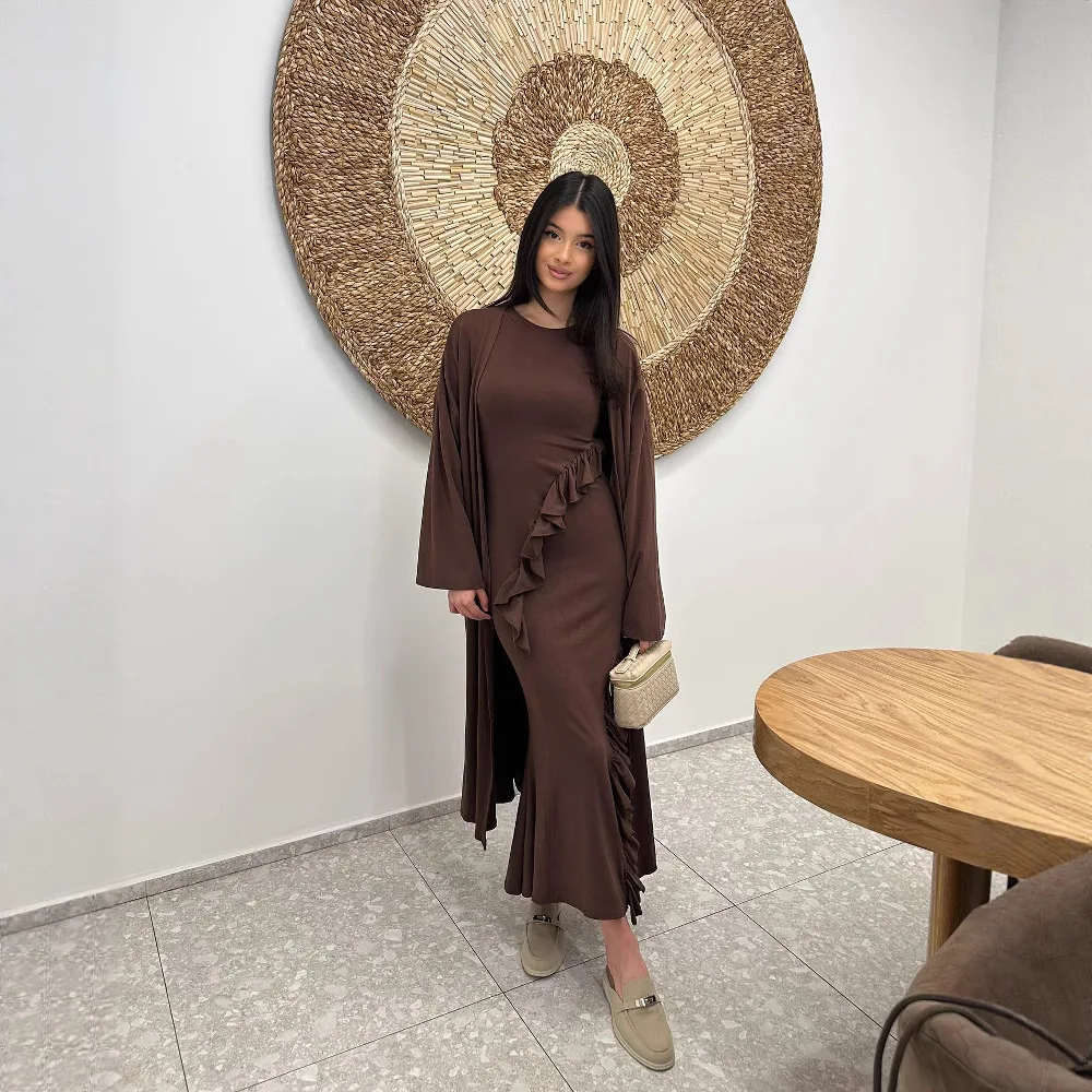 Nouveauté mode élégante manches évasées robe longue avec volants femmes Style français cour robe douce dame robes de bal