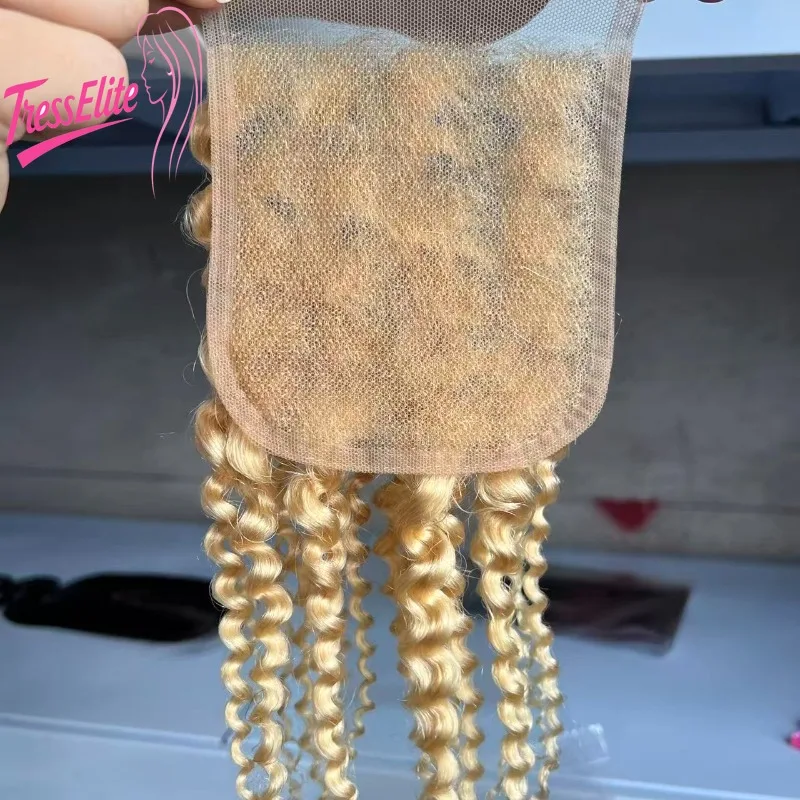 Premium tessuto a mano 613 #   Blocco per capelli in pizzo con chiusura riccia crespa 4x4 Un'eccellente scelta per che scorta un'aspetto gradevole