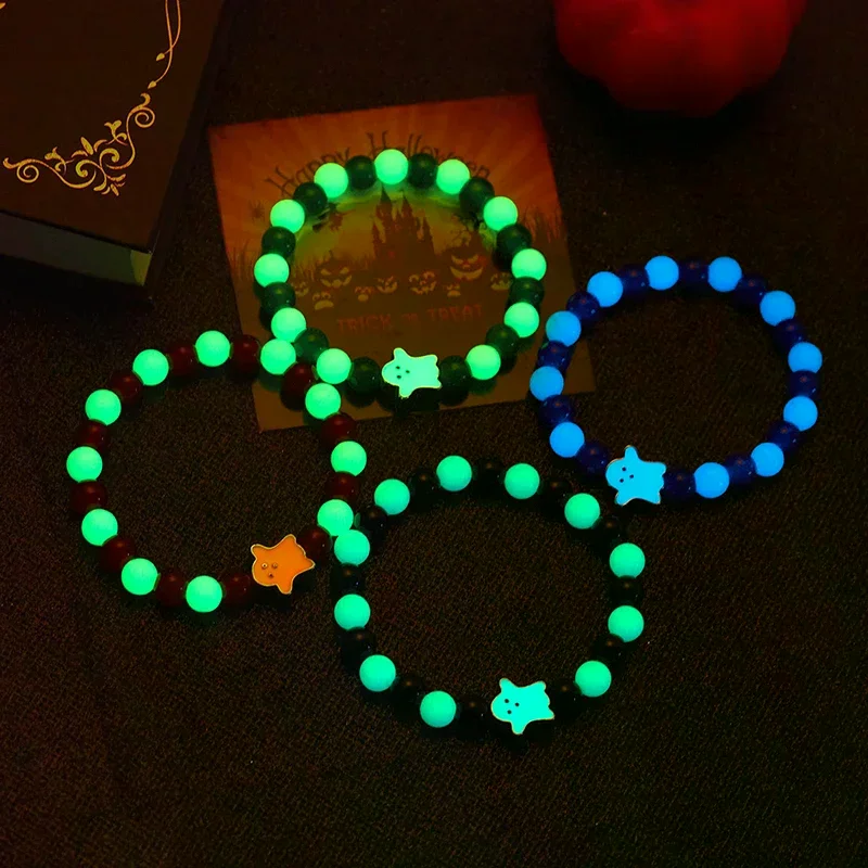 Bracelet de perles lumineuses d'halloween pour femmes et filles, Bracelets fantôme citrouille, bijoux cadeaux de fête