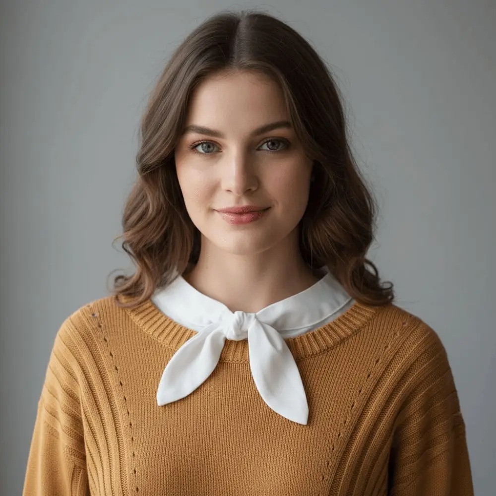 

Hot White Vintage Front Tie Stand Beads Detachable False Blouse Collar Half Shirt Women Ladies