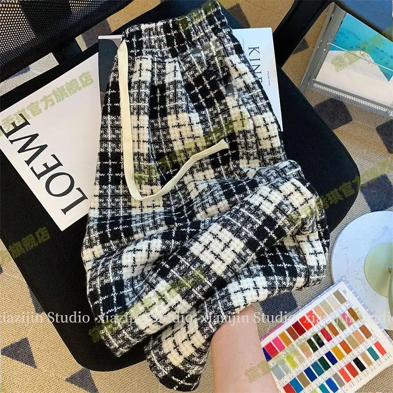 

Women Autumn Winter Casual All-match Fashion Retro Fashion Loose Waist Straight Women Clothes Woolen Cloth High Waist Wide Leg