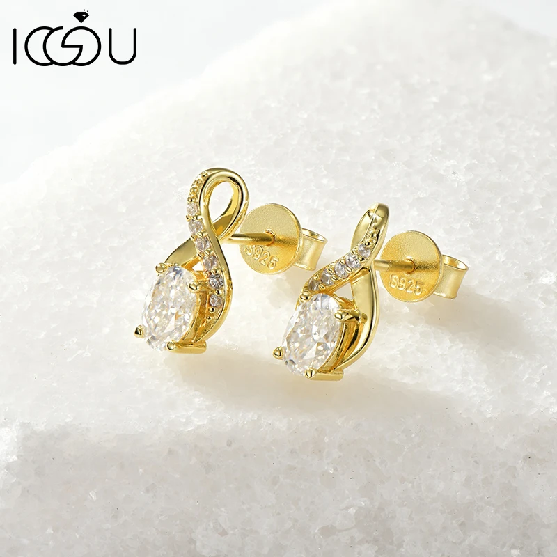 

Real D Color Oval Cut Moissanite Stud Earrings for Women 925 Silver Infinity Earrings Vintage Studs Jewelry With Certificate