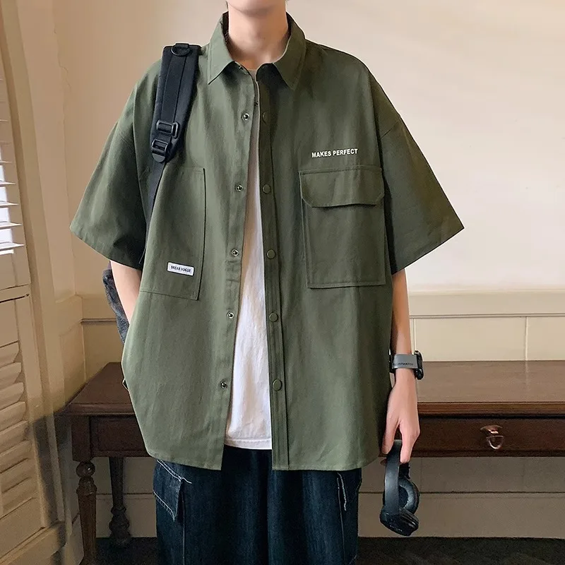 Lightweight Ice Silk Short Sleeve Shirt Men's Summer 2025 New Style Handsome Military Green Workwear Shirt Jacket