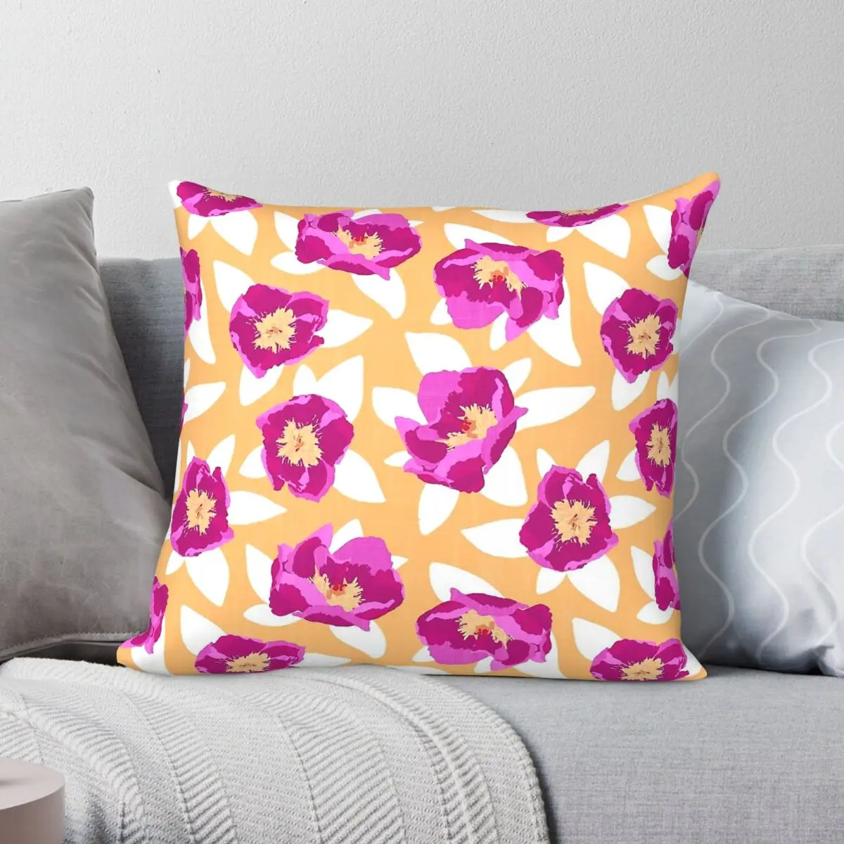 Hot Pink Peony Floral Kissenbezug, Polyester, Leinen, Samt, bedruckt, mit Reißverschluss, Deko-Kissenbezug, Raumkissenbezug, 18 Zoll