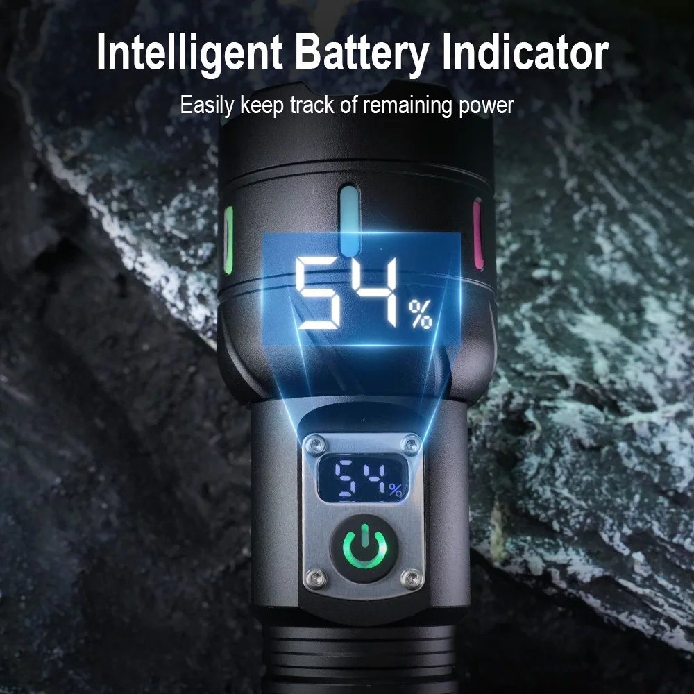 BORUiT A15 Senter LED Kuat 1200LM 26650 Lampu Senter Zoom Isi Ulang Tipe C dengan Tampilan Digital untuk Berkemah Luar Ruangan