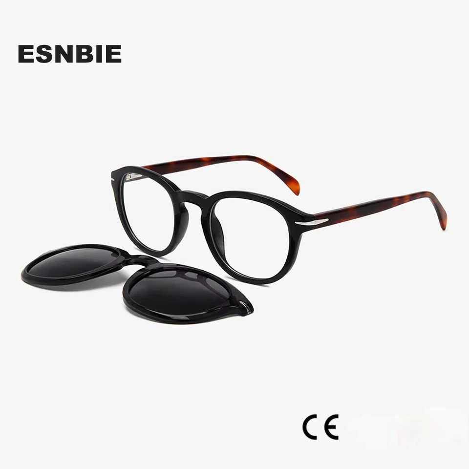 

Round Vintage Acetate Clip On Magnet Eyeglass Frames Men With Magnetic Clip-On Sunglasses Polarized Women Optical Myopia Eyewear