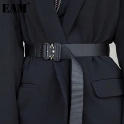 [EAM] 2024 New Spring Summer Black Ribbon Buckle Split Joint Personality Long Belt Women Fashion Tide All-match JR962