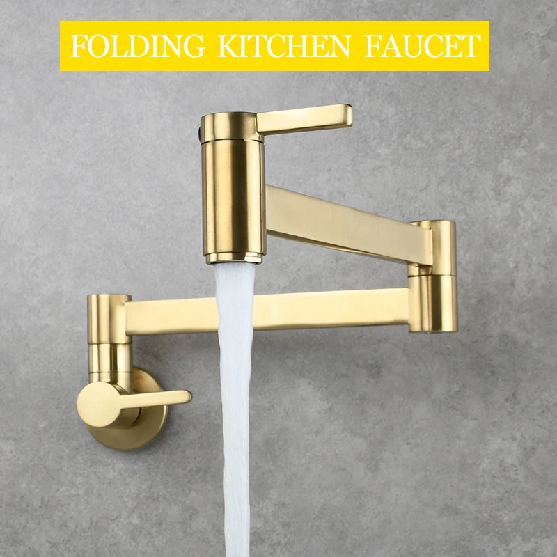 Brass Double Switch Basin Faucet Kitchen In-Wall Foldable Single Cold Tap Mop Sink Extension Pot Filler Faucet Gold Black Chrome