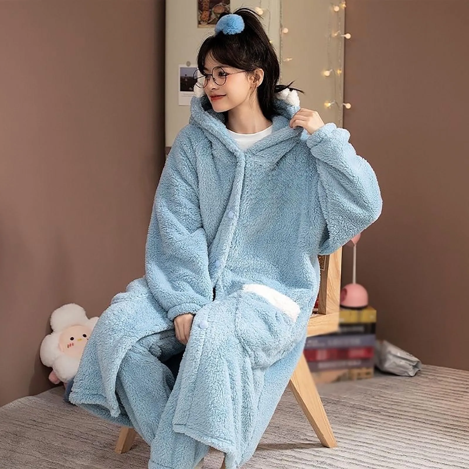 Cartoon Cute Shark Women's Pajamas Flannel Hooded Sleepwear Pijama jumpsuit Female Cute Pyjamas Xmas Party Loungewear