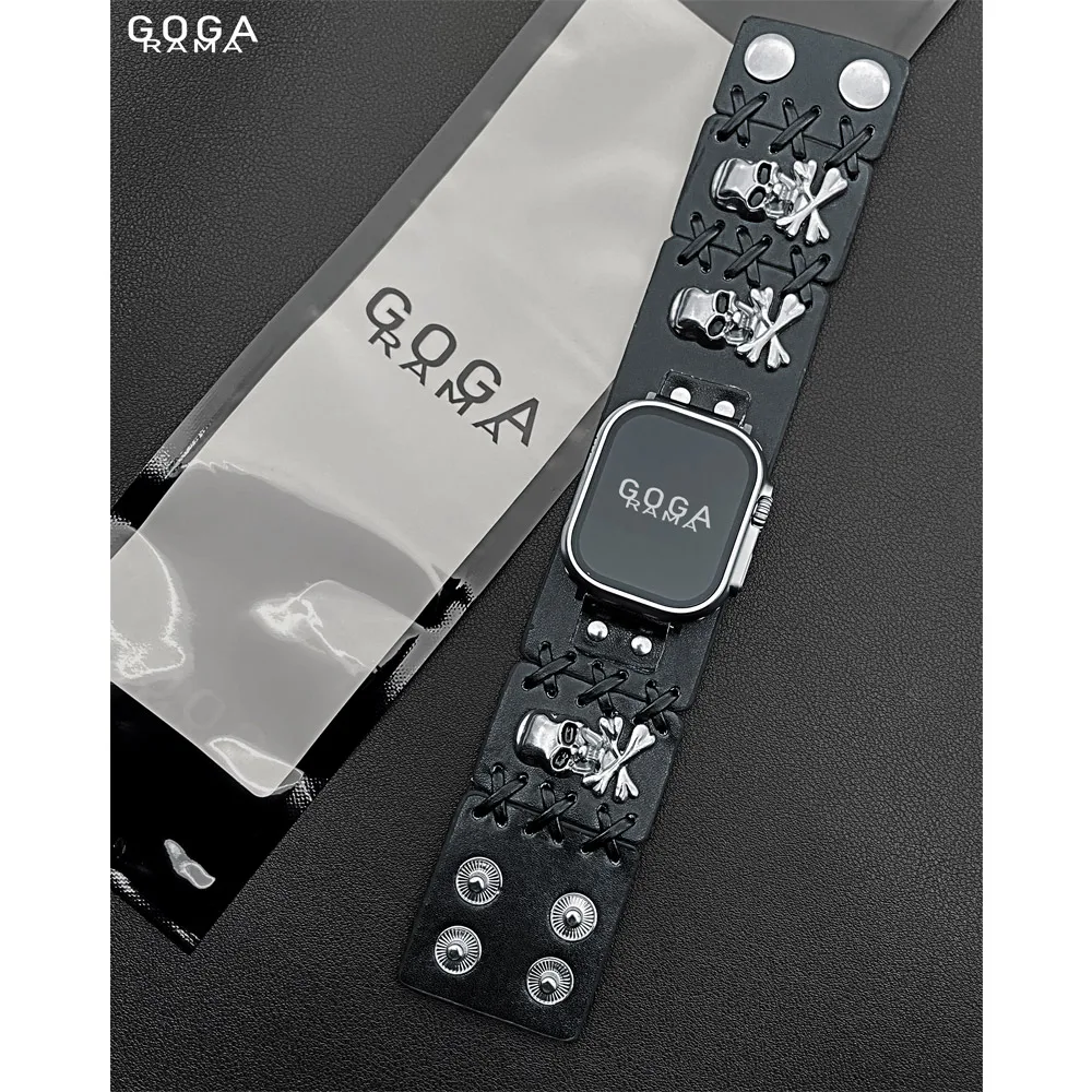 GOGARAMA Leather+Metal Skull Mixed Punk Style Strap for Samsung Galaxy Watch 8 Classic 4 5 Pro 6 7 Ultra 2 Bracelet Watchbands