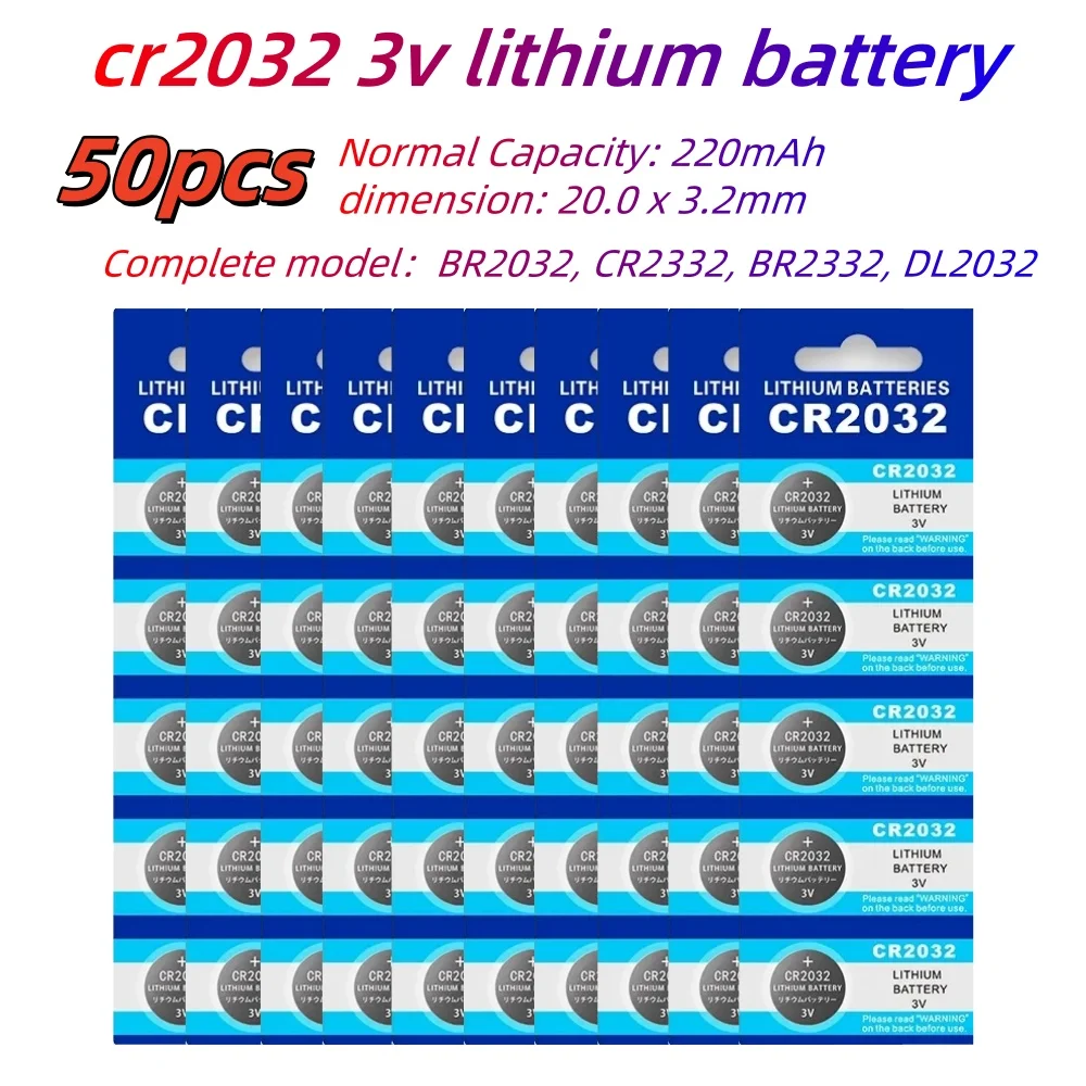 

2424 NEW CR2032 50Pcs 3V button cell 2032 BR2032 DL2032 SB-T15 cr 2032 EA2032C ECR 2032 3V lithium battery coin batteries 220mah