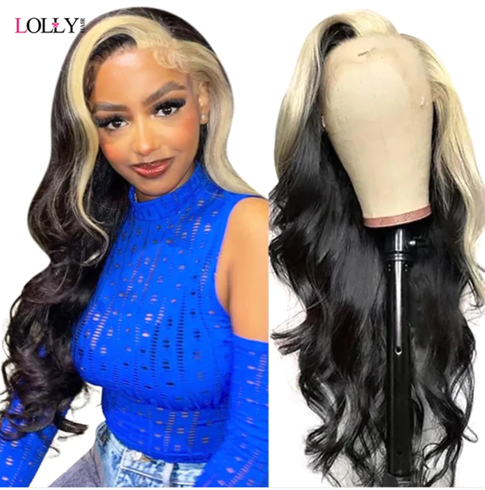 

1B/613 Skunk Stripe Human Hair Wig 32 Inch Body Wave Lace Front Wig 13x4 Ombre Colored Lace Front Human Hair Wigs For Women