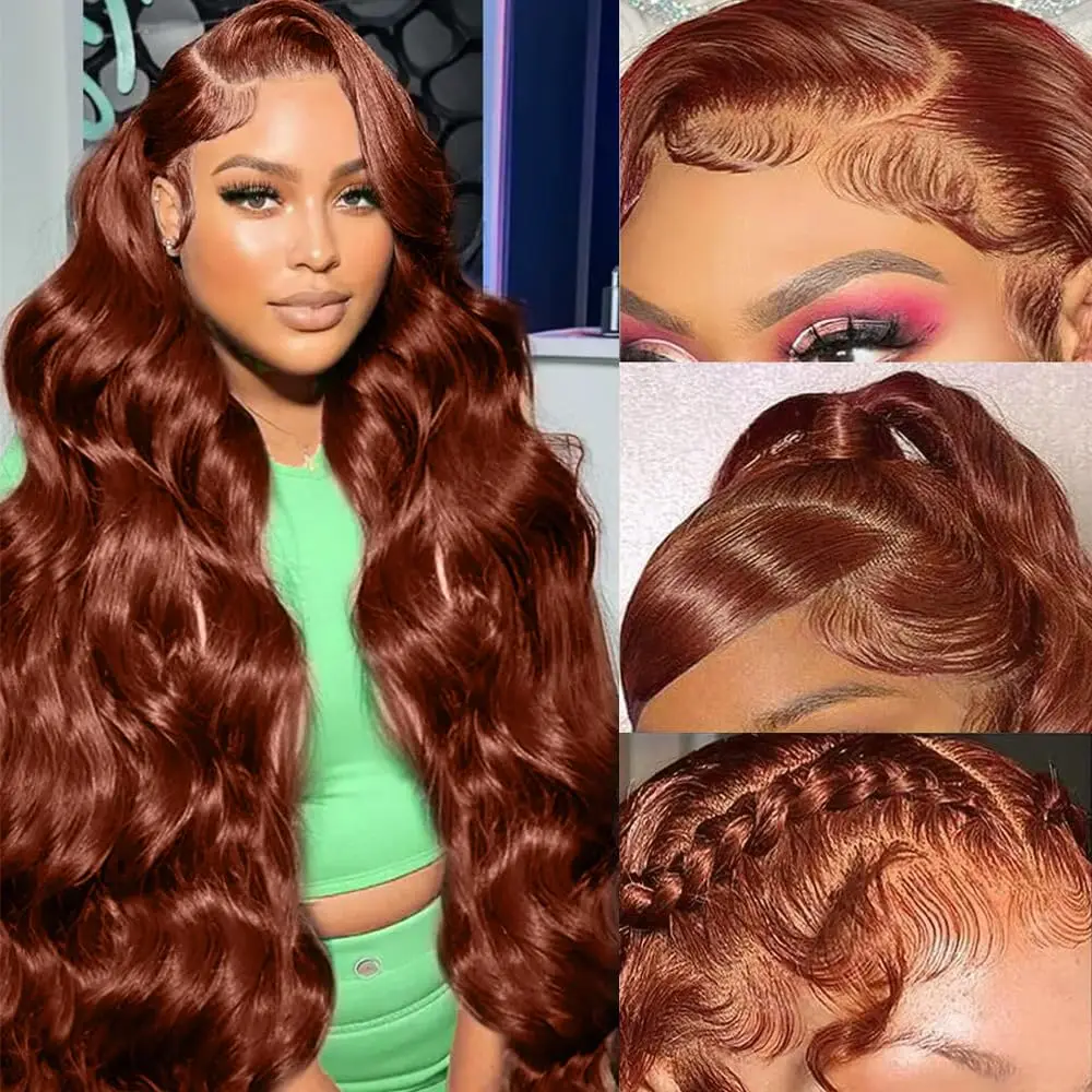 13x4 Reddish Brown Lace Front Wigs Human Hair Pre Plucked Colored Human Hair Lace Front Wigs Body Wave 13x6 Lace Frontal Wig