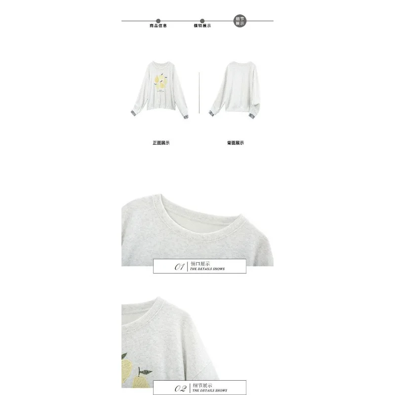 Felpa Blu Navy da Donna, Stile Casual con Motivo a Frutta, Maniche Lunghe, Effetto Due Pezzi, Polsini a Quadri