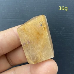 Natural transparent geometric golden hair crystal polyhedral mineral specimen aura healing gemstone feng shui home decoration