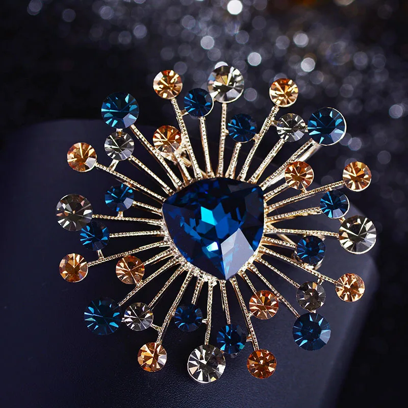 Women Men Fashion Shining Boutique Crystal Firework Badges Brooch Exquisite Unisex Rhinestone Party Wedding Pin For Lady