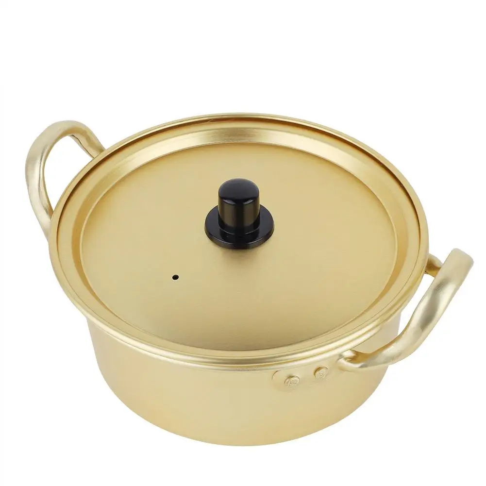 Multipurpose Yellow Aluminum Stockpot for Korean Noodles Soup Cooking Pot Durable Lightweight Kitchen Essential 30cm