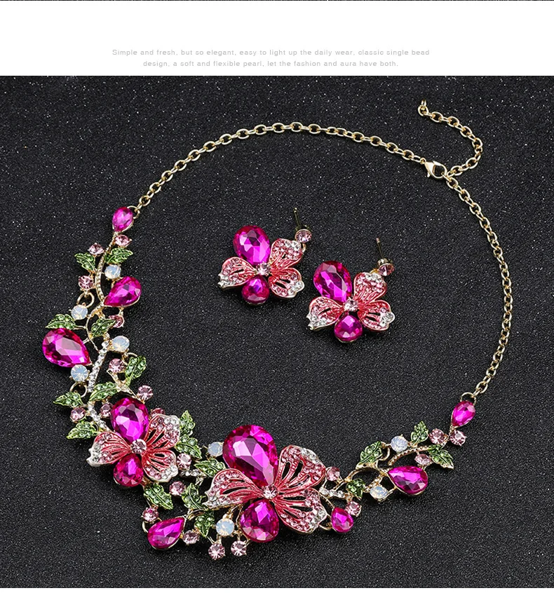 New Multicolored flower necklace set gorgeous bride necklace painted oil jewel clavicle chain