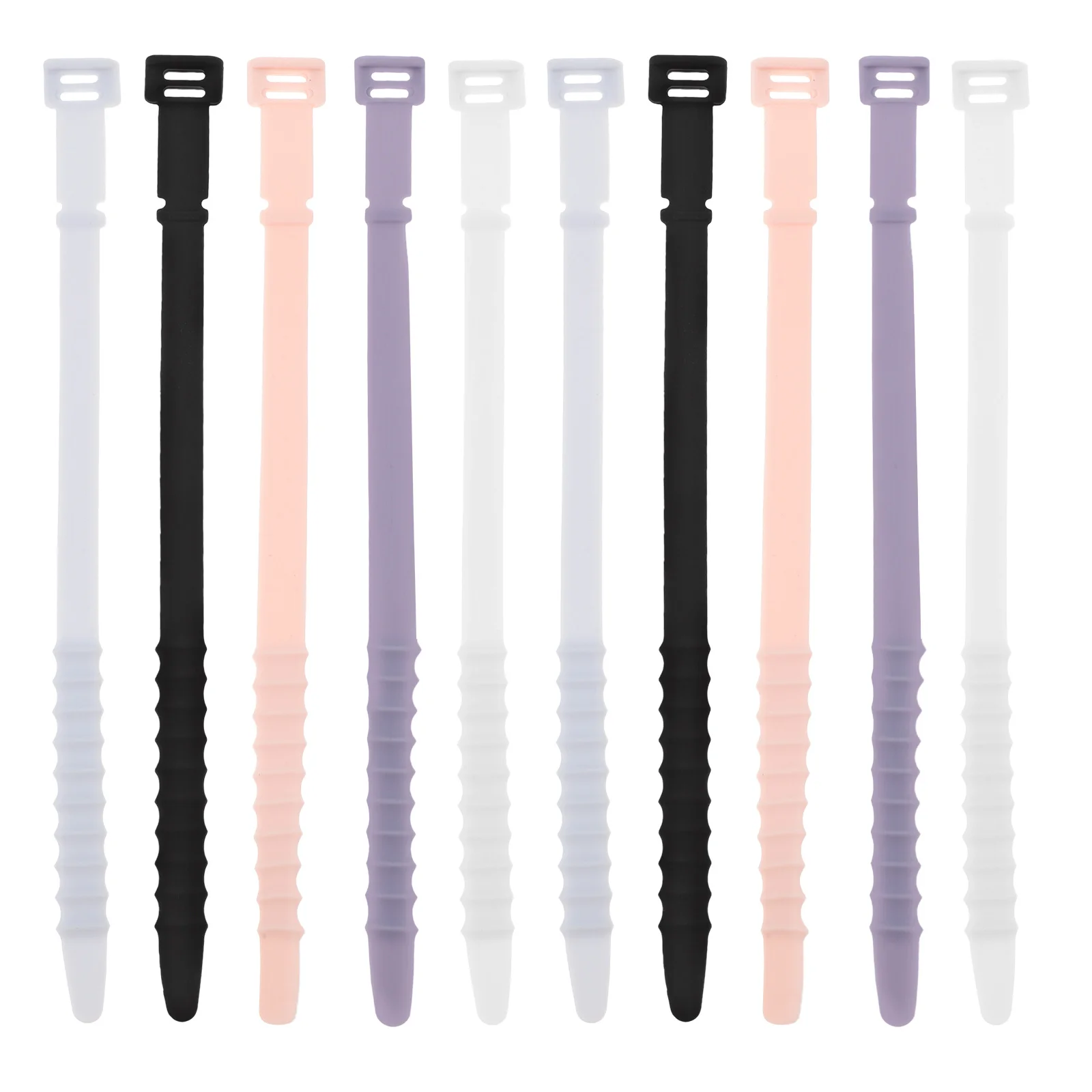 

10Pcs Extended Silicone Zip Ties Reusable Rubber Cable Ties Straps Elastic Cable Organizer Electronics Wire Management Travel
