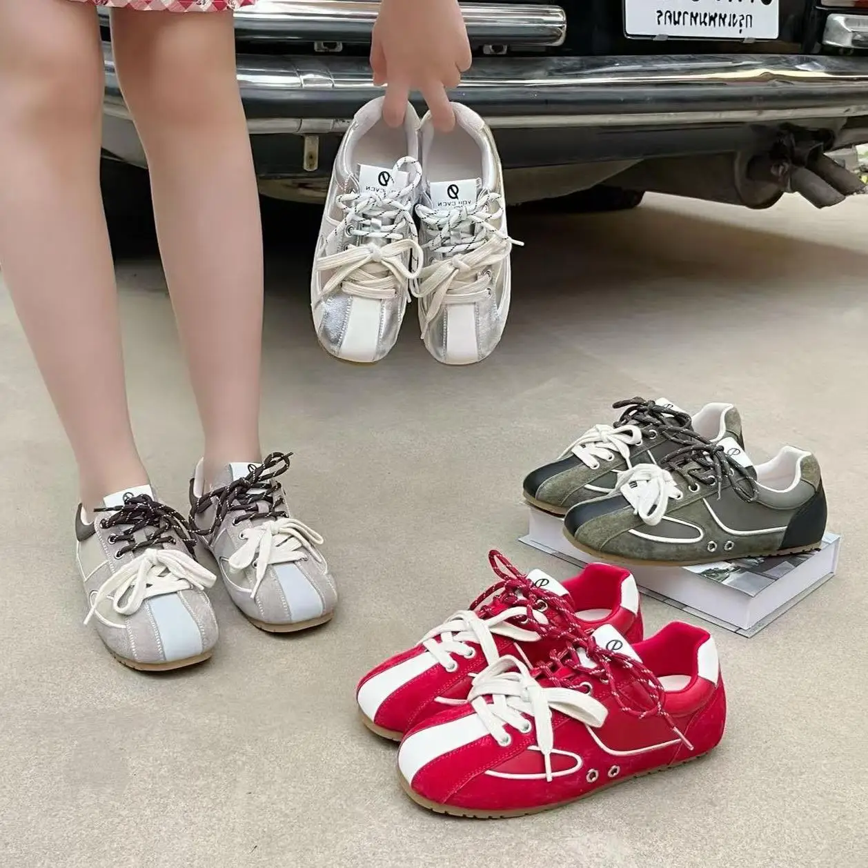 

Retro Genuine Leather Sporty Women's Shoes Increased Height 35cm Vintage Dequn Female Fashion Casual Flat Bottom Rubber Sole