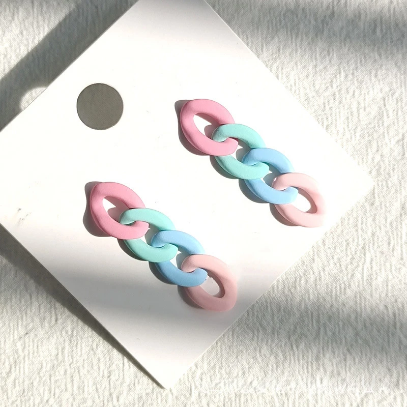 Summer Trendy Candy Color Acrylic Earrings Cute Macaron Color Chain Earrings Women Girls Colored Bohemia Hanging Drop Earrings