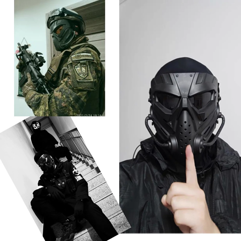 Masker Airsoft lensa bertahan PC tengkorak luar ruangan menembak mulut militer berburu taktis Paintball perlindungan wajah Halloween CS