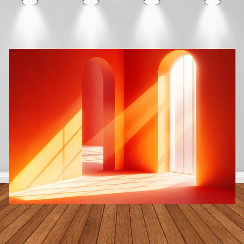 

LS Red Photography Background Arch Sunlit Indoor Decor Adult Portrait Photo Backdrop Studio