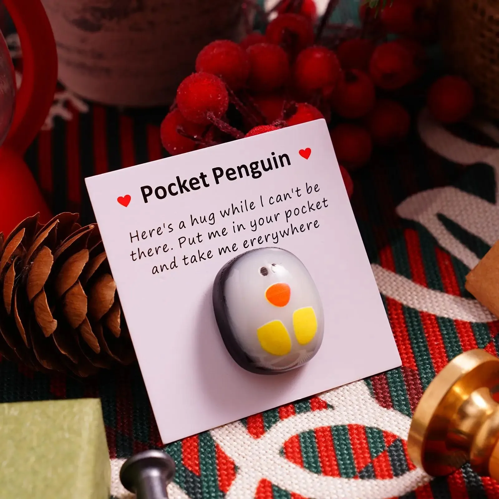 A Little Pocket Penguin Hug Keepsake Ornament Cute Christmas Gift With Small Message Card Distance Social Present Party Decorati