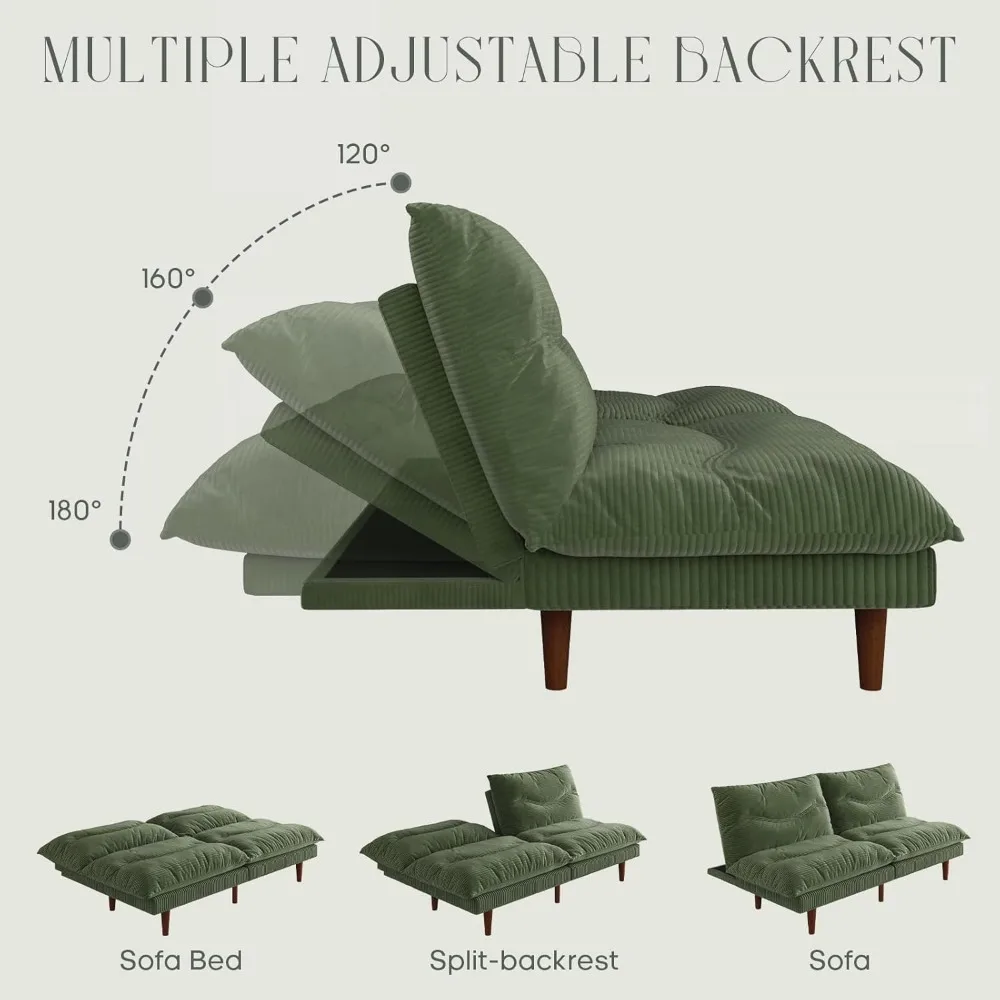 Divano letto futon in velluto a coste, 69 divani con schienale regolabile, divano letto convertibile, letto reclinabile pieghevole per un relax confortevole