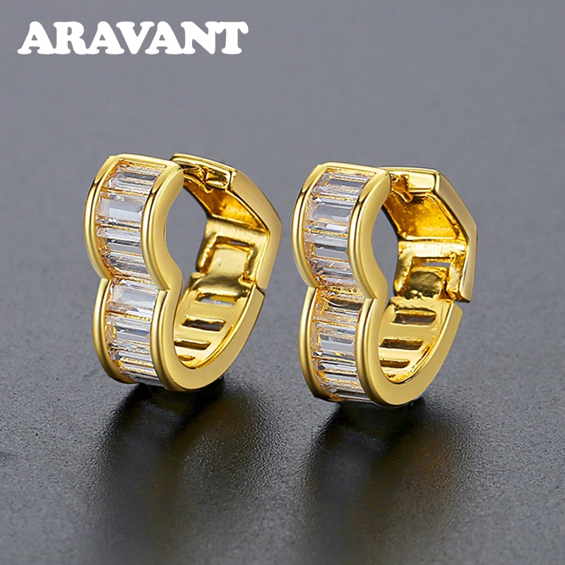 

Aravant 925 Sterling Silver 18K Gold 15mm Heart Zircon Hoop Earring For Women Wedding Jewelry