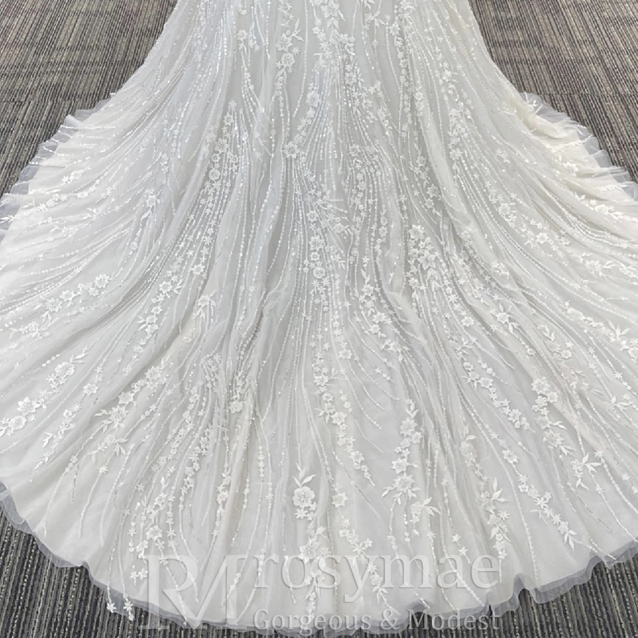 Rosymae женское блестящее кружевное свадебное платье русалки с глубоким v-образным вырезом и открытой спиной, длиной до пола, с длинными рукавами