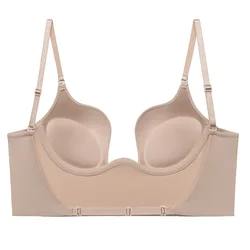 Invisible Backless Bras Women Strapless Sexy Lingerie Sex U Underwear for Wedding Dress Gathered Push Up Open Bare Back Tops
