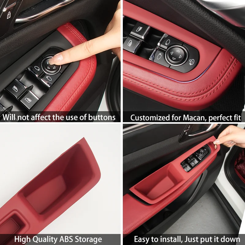 For Porsche Macan LHD Car Door Handle Organizer Storage Box Door Handle Panel Protector Sticker Phone Holder Auto Accessories