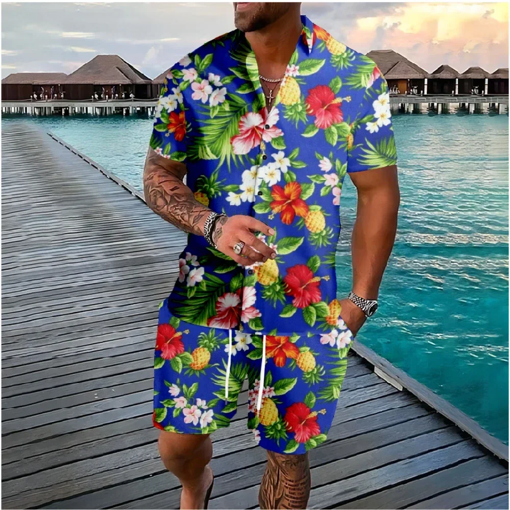 Hawaiian Palm Tree Florals Button Shirts Shorts Sets Colors Flower Streetwear Brand Tracksuits Casual Beach Men Clothing