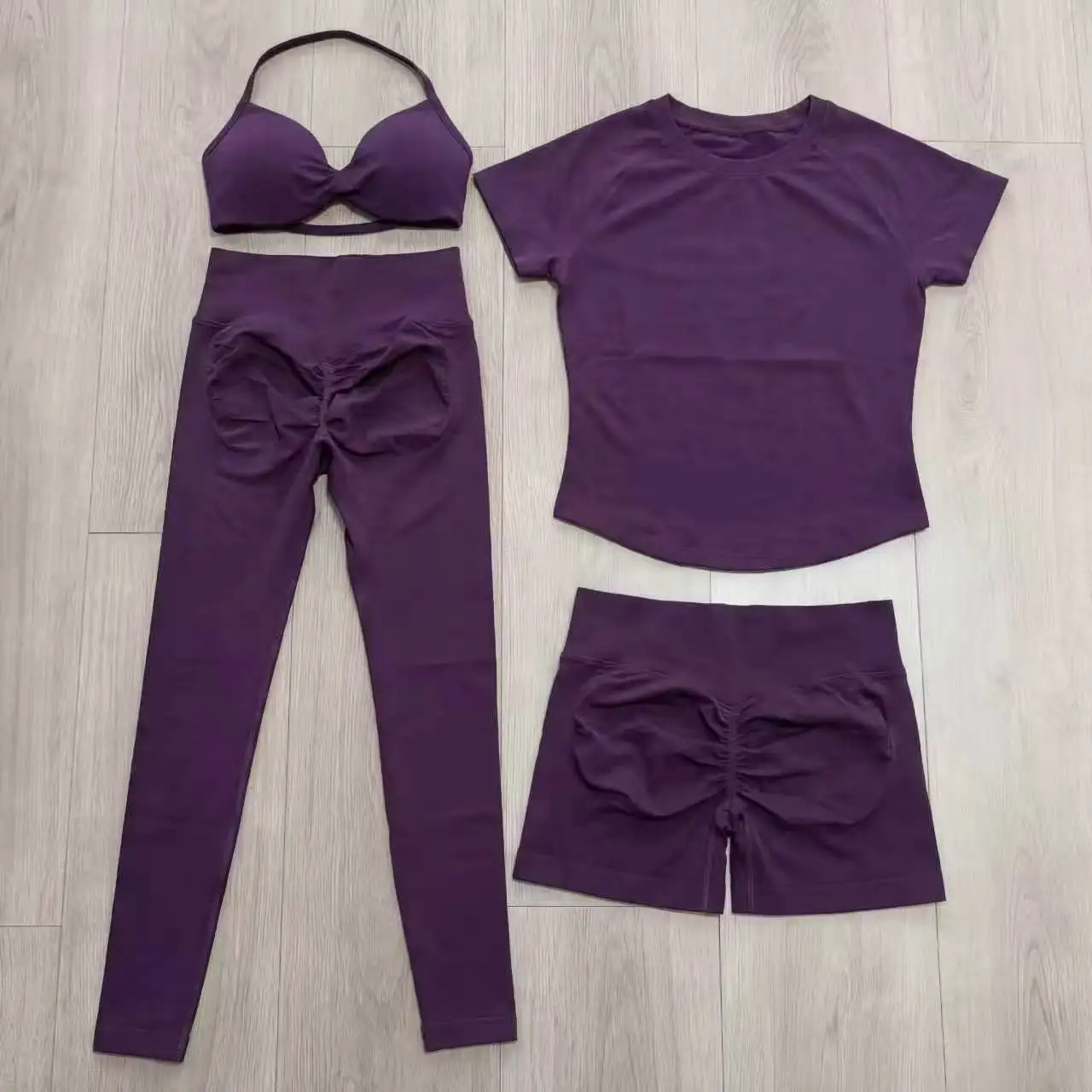 

Sexy Halter Neck Beautiful Back High Waist Peach Sports Bras Shorts Suit Pilates Gathering Yoga Vest Training Fitness Bra Sets